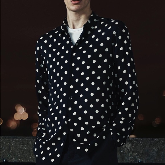 All Saints Rolla LS Shirt Polka Dot Long Sleeve Black White - Picture 1 of 6